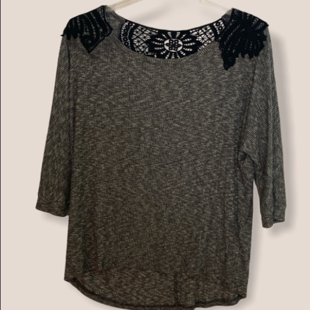 Gray Top With Black Embroidered Back. Size 3X